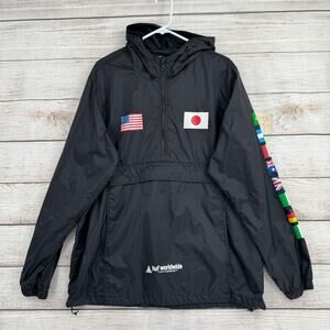 HUF Worldwide International Flags Anorak 1/2 Zip Jacket Mens Large Black
